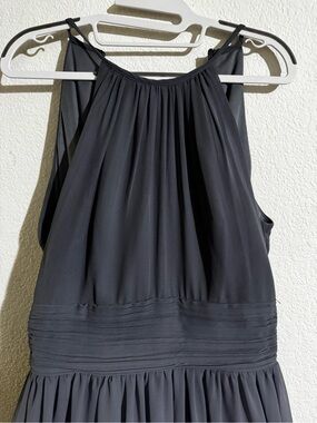 Chiffon High-Neck Sleeveless Dress in Charcoal Gray